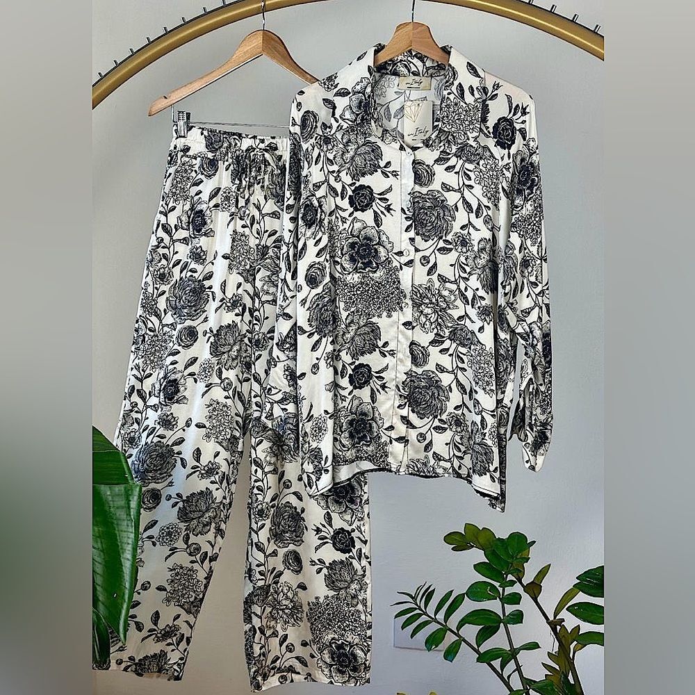 Made in Italy Floral Black Print Shirt and Pants Italian Set